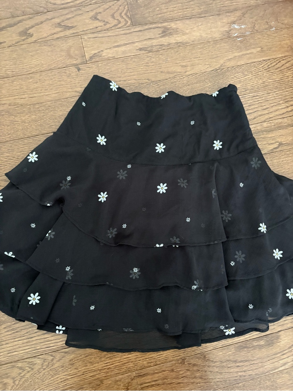Urban Outfitters Black Tiered Skirt with White Daisy Print